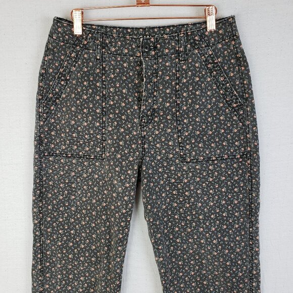 American Eagle Mom Jeans Mini Floral Print Button Fly Tapered Utility sz 10 Long - Picture 2 of 11